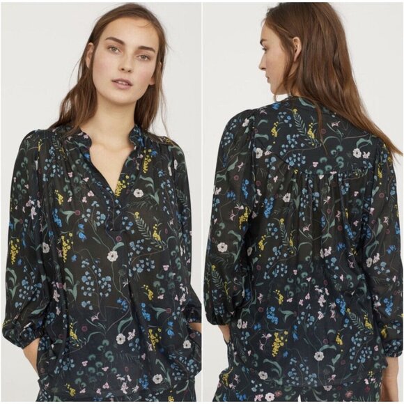 Anna Glover x H&M Peasant Top Womens XS Floral Oversized - Picture 1 of 12